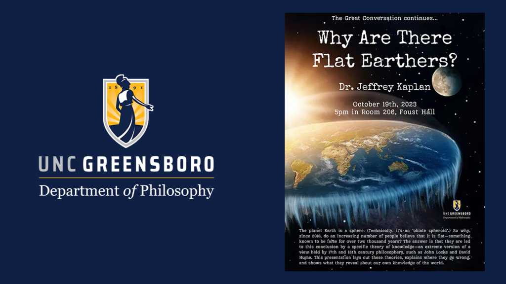 poster for the flat earthers event with an illustration of planet earth, flattened