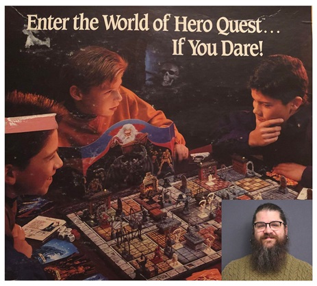 Kids gathered around a board game with the text "Enter the World of Hero Quest if you dare"