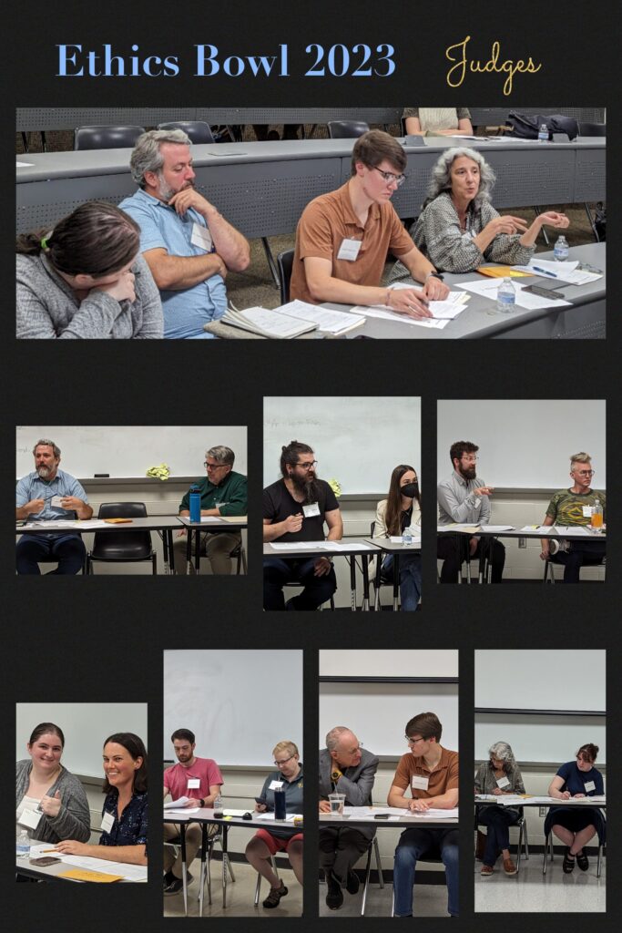 a collage of images of the judges seated together in different configurations