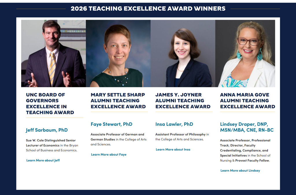 Dr. Insa Lawler wins the 2026 James Y. Joyner Alumni Teaching Excellence Award.