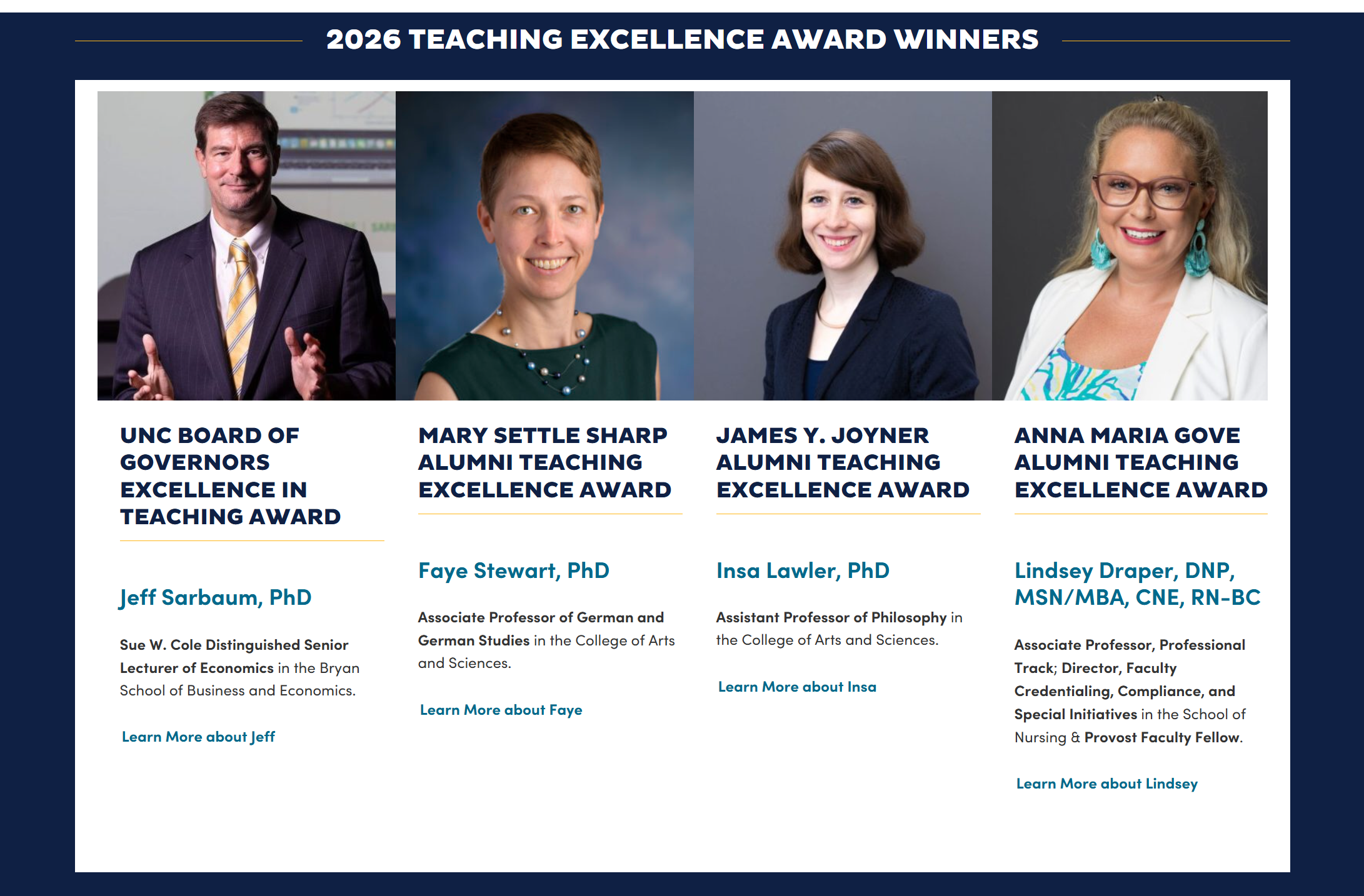 Dr. Insa Lawler wins the 2026 James Y. Joyner Alumni Teaching Excellence Award.