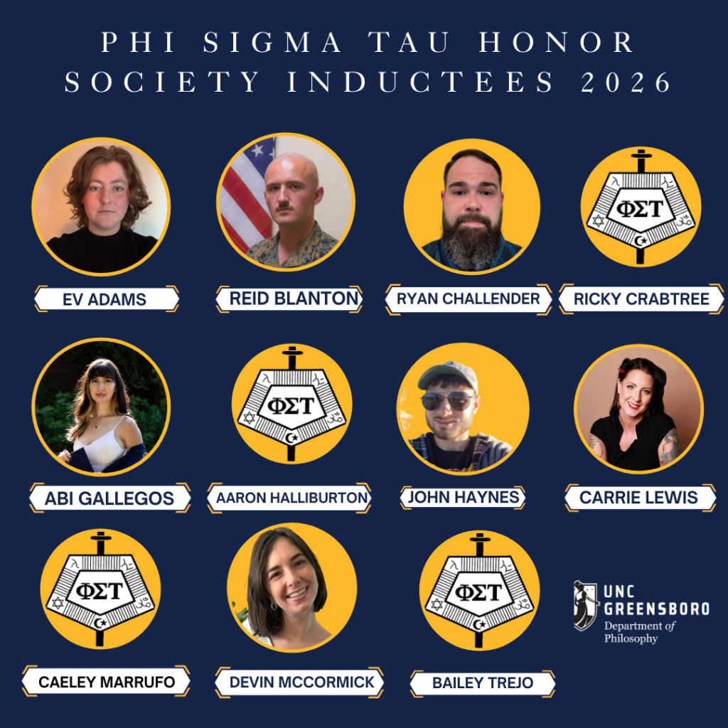 Congratulations to our 2026 inductees to the Phi Sigma Tau Honor Society for Philosophers: Ev Adams Reid Blanton Ryan Challender Ricky Crabtree Abigail Gallegos Aaron Halliburton John Haynes Carrie Lewis Caeley Marrufo Devin McCormick Bailey Trejo